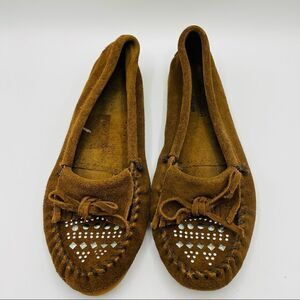 Minnetonka Metallic Studded Suede Moccasins